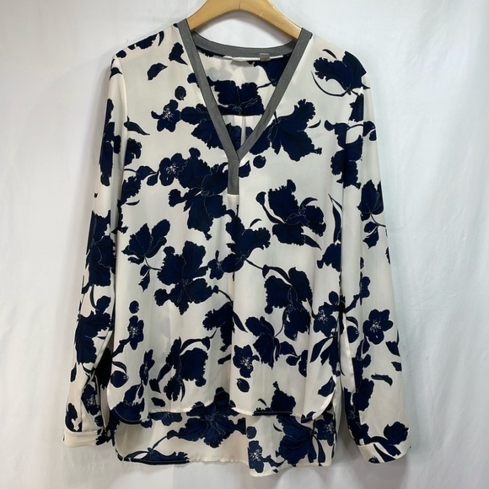 Halogen White Blouse with Navy Floral Print